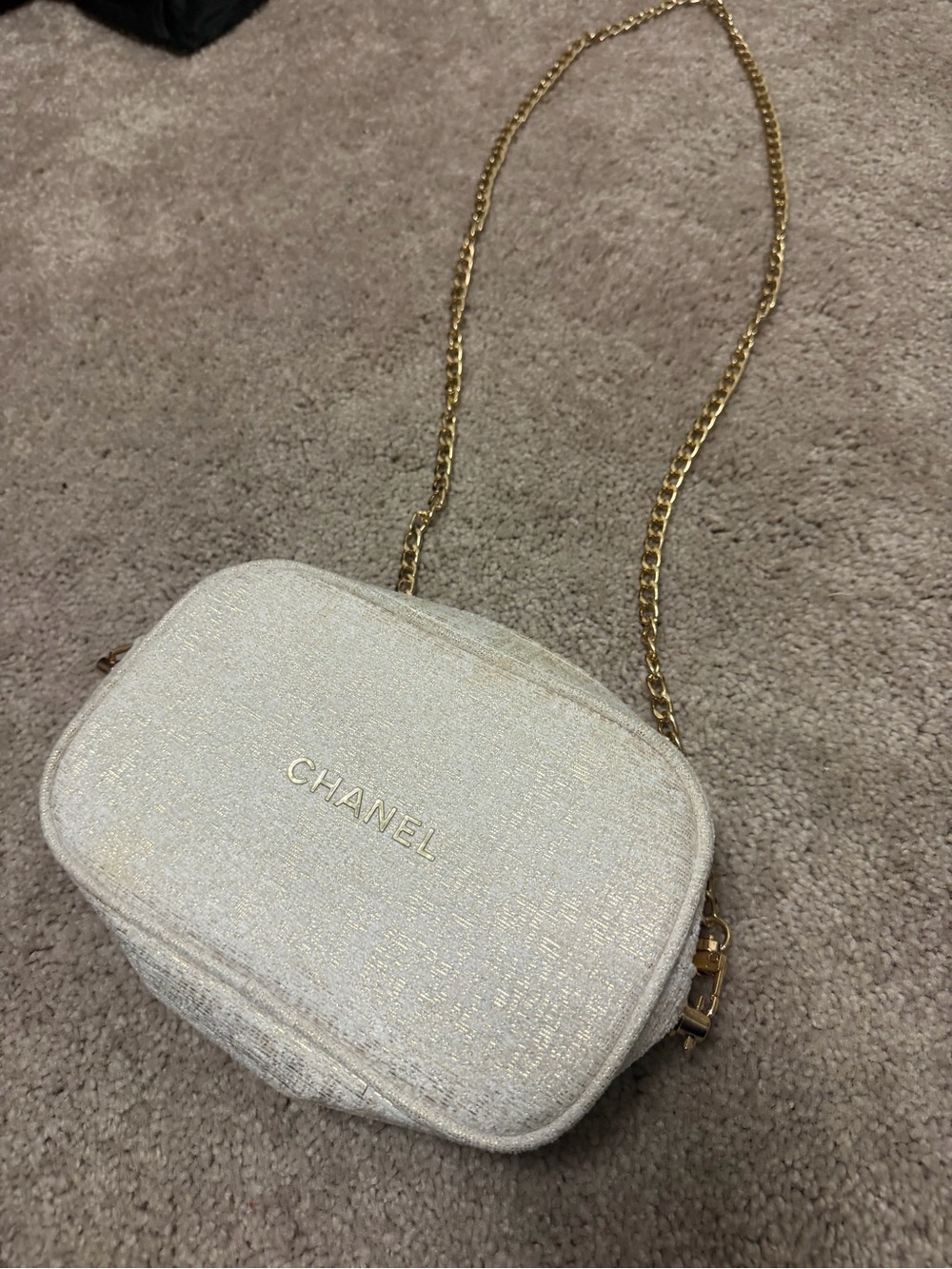 CHANEL makeup cosmetic bag with chain